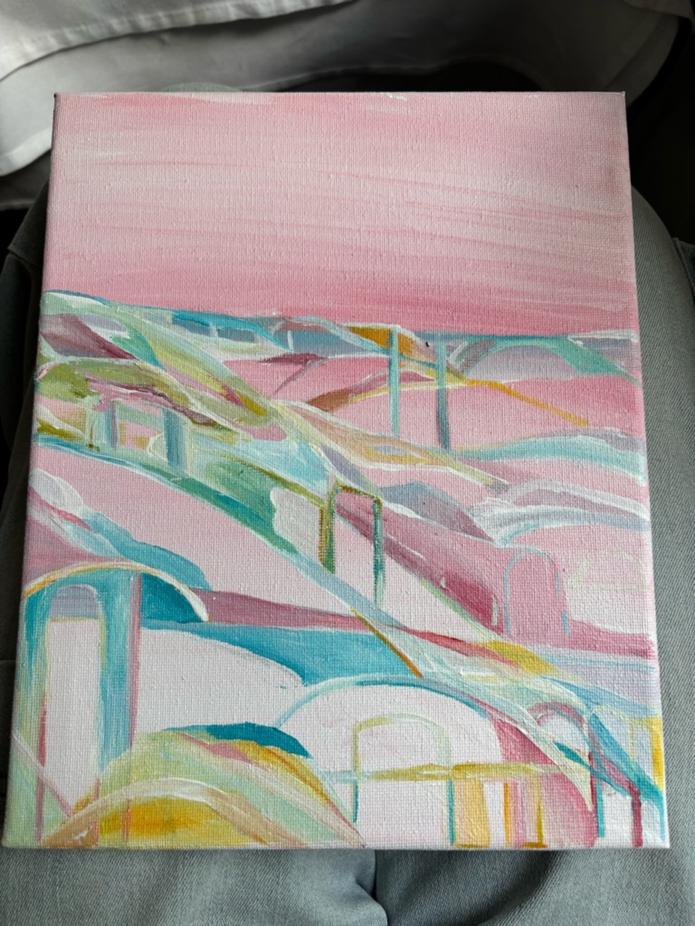 Abstract Pastel Landscape Canvas Art - Pink